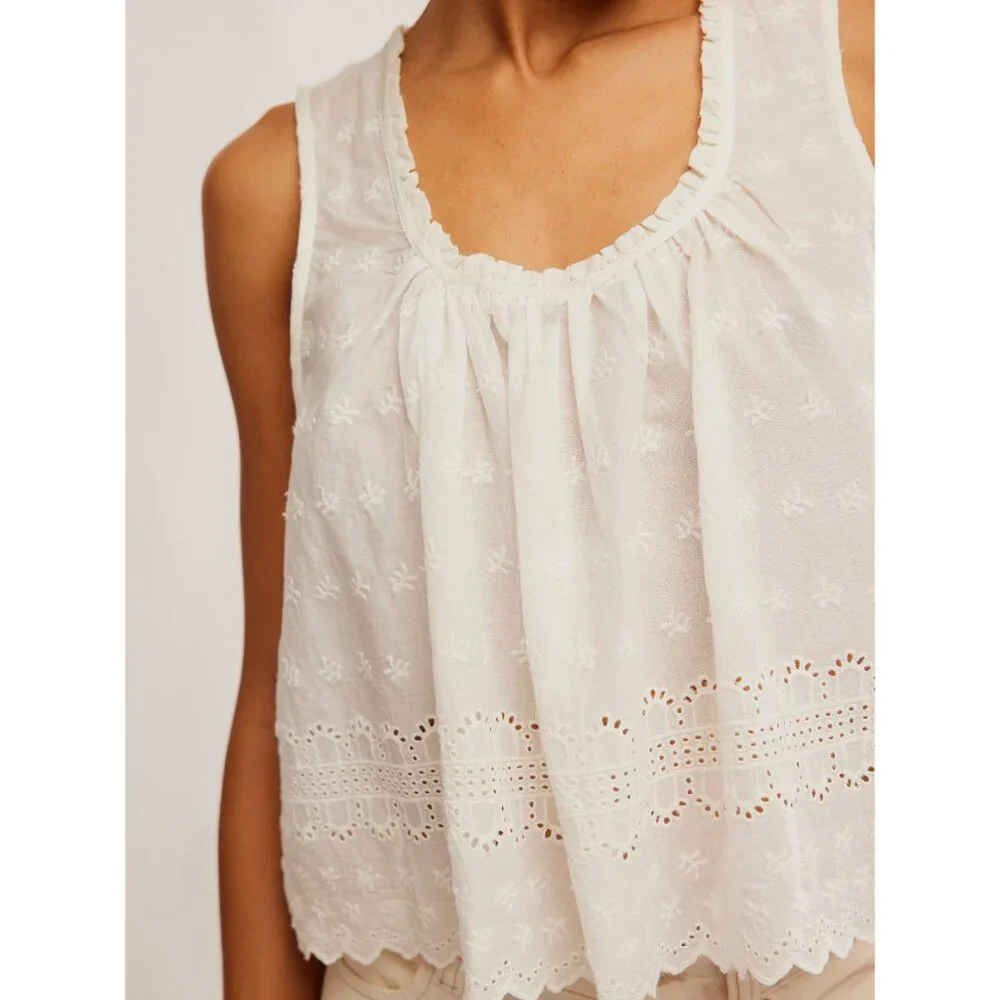 FREE PEOPLE Marina Eyelet Tank / Clean Ivory NWT XL - Picture 4 of 5